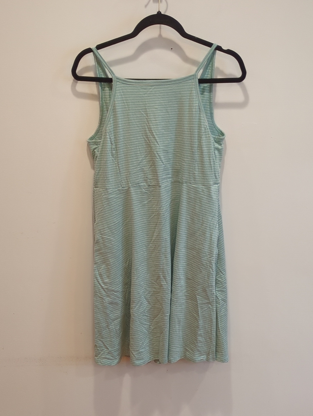 Granola Boho Girly Toad&Co Mint Green White Stripe Open Back Mini Dress Sz Lg
